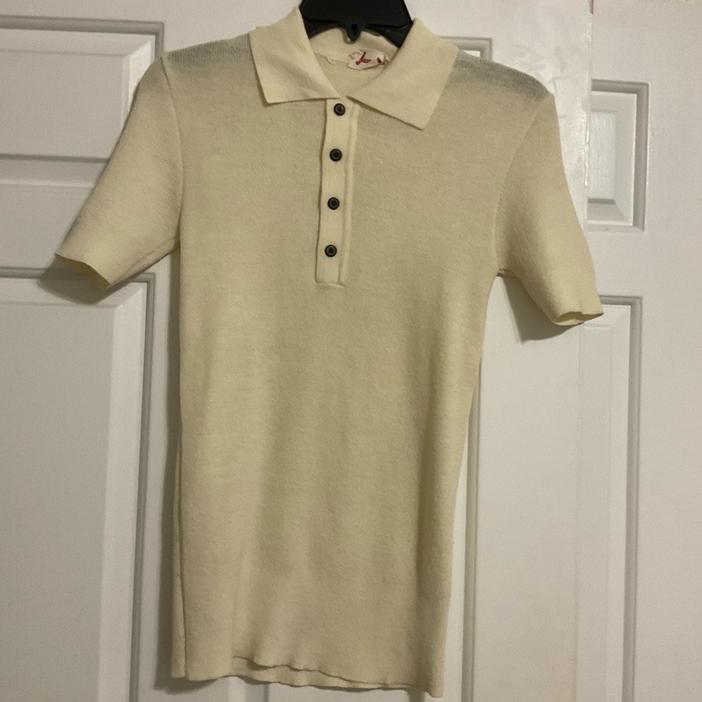 Vintage Cream Polo Shirt with Button Detail